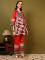 Women’s Red Geometric Printed Kurti with Palazzo Co-Ord Set – Designer Ethnic Statement Wear - Image 7