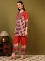 Women’s Red Geometric Printed Kurti with Palazzo Co-Ord Set – Designer Ethnic Statement Wear - Image 6