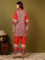 Women’s Red Geometric Printed Kurti with Palazzo Co-Ord Set – Designer Ethnic Statement Wear - Image 4
