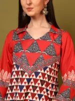 Women’s Red Geometric Printed Kurti with Palazzo Co-Ord Set – Designer Ethnic Statement Wear - Image 2