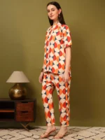 Women’s Orange Geometric Printed Shirt & Pant Co-Ord Set – Modern Casual Wear - Image 7