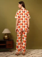 Women’s Orange Geometric Printed Shirt & Pant Co-Ord Set – Modern Casual Wear - Image 5