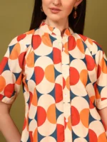 Women’s Orange Geometric Printed Shirt & Pant Co-Ord Set – Modern Casual Wear - Image 4
