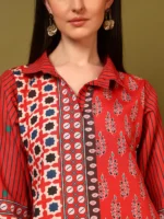 Women’s Red Designer Collar Kurti with Palazzo Co-Ord Set – Bold Ethnic Wear - Image 6