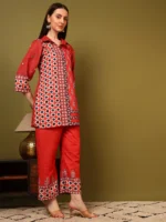 Women’s Red Designer Collar Kurti with Palazzo Co-Ord Set – Bold Ethnic Wear - Image 5