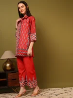 Women’s Red Designer Collar Kurti with Palazzo Co-Ord Set – Bold Ethnic Wear - Image 4