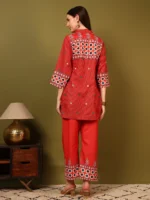 Women’s Red Designer Collar Kurti with Palazzo Co-Ord Set – Bold Ethnic Wear - Image 3