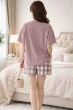 Butterfly Print Co-ord Night Set – Trendy Oversized T-Shirt & Check Shorts for Women - Image 10