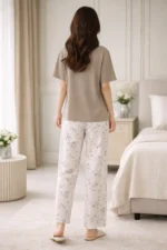 Royal Shopping  Elegant Mocha Floral Full-Length Night Suit – Premium Soft Lounge Wear for Women - Image 2