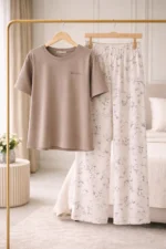 Royal Shopping  Elegant Mocha Floral Full-Length Night Suit – Premium Soft Lounge Wear for Women - Image 4