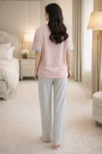 Simple Round-Neck Pink Lounge Night Suit – Premium Lycra Relaxed Night Suit for Women - Image 2