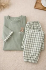 Royal Style Hub Sage Green Check Jogger Night Suit – Premium Relaxed Fit Lounge Wear Set for Women - Image 4