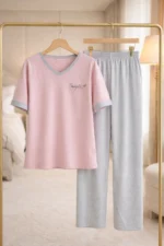 Simple Round-Neck Pink Lounge Night Suit – Premium Lycra Relaxed Night Suit for Women - Image 4
