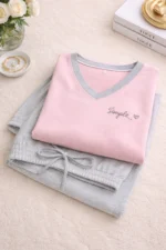 Simple Round-Neck Pink Lounge Night Suit – Premium Lycra Relaxed Night Suit for Women - Image 5