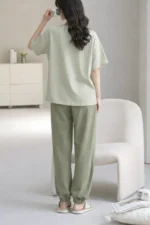 Sage Green Best Friends Lounge Set – Minimal Full-Length Comfort Night Suit for Women - Image 2