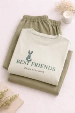 Sage Green Best Friends Lounge Set – Minimal Full-Length Comfort Night Suit for Women - Image 5