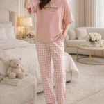 Pink Lazy Bears Lounge Set – Cute Printed Lycra Night Suit for Women