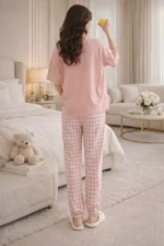 Pink Lazy Bears Lounge Set – Cute Printed Lycra Night Suit for Women - Image 2