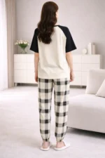 Royal Shopping Rabbit Check Lounge Night Suit – Contrast Sleeve Premium Comfort Set for Women - Image 3