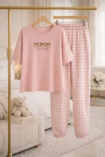 Pink Lazy Bears Lounge Set – Cute Printed Lycra Night Suit for Women - Image 4