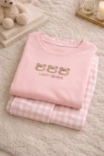 Pink Lazy Bears Lounge Set – Cute Printed Lycra Night Suit for Women - Image 5