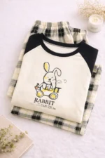 Royal Shopping Rabbit Check Lounge Night Suit – Contrast Sleeve Premium Comfort Set for Women - Image 5