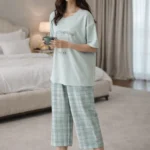 Mint Run Together Lounge Set – Premium Lycra Capri Night Suit for Women