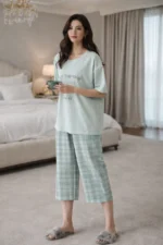 Mint Run Together Lounge Set – Premium Lycra Capri Night Suit for Women