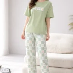 Sage Green Comfort Set – Soft Printed Lycra Lounge Night Suit for Women
