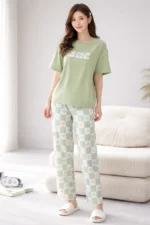 Sage Green Comfort Set – Soft Printed Lycra Lounge Night Suit for Women