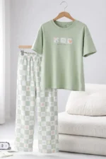 Sage Green Comfort Set – Soft Printed Lycra Lounge Night Suit for Women - Image 4
