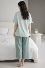 Sage Floral Lounge Set – Premium Lycra Relaxed Night Suit for Women - Image 3