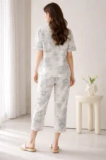Classic Toile Printed Lounge Set – Premium Lycra Capri Night Suit for Women - Image 3