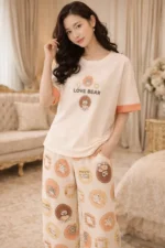 Love Bear Printed Night Suit – Soft Lycra Cute Pajama Set for Women - Image 3