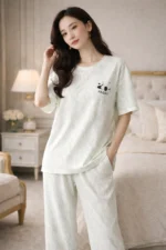 Mint Wave Lounge Set – Premium Lycra Relaxed Night Suit for Women - Image 3