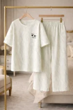 Mint Wave Lounge Set – Premium Lycra Relaxed Night Suit for Women - Image 4