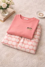 Coral Apple Lounge Set – Soft Lycra Capri Night Suit for Women - Image 2