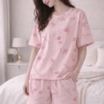 Bunny Print Lycra Night Suit Set – Premium Stretch Lounge Co-Ord