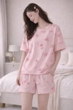 Bunny Print Lycra Night Suit Set – Premium Stretch Lounge Co-Ord