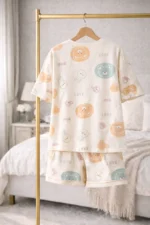Pastel Printed Lycra Night Suit Set – Relaxed Fit Lounge Co-Ord (Cream Multicolor) - Image 4