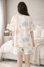 Pastel Printed Lycra Night Suit Set – Relaxed Fit Lounge Co-Ord (Cream Multicolor) - Image 2