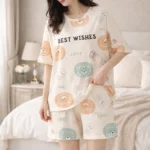 Pastel Printed Lycra Night Suit Set – Relaxed Fit Lounge Co-Ord (Cream Multicolor)