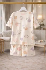 Pastel Bunny Print Lycra Night Suit Set – Premium Stretch Summer Co-Ord - Image 5