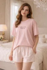 Soft Pink Minimal Lounge Set – Premium Summer Co-Ord Shorts Set for Women - Image 3