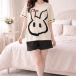 Oversized Bunny Graphic Lycra Night Suit Set – Cute Summer Co-Ord Shorts Set
