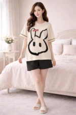 Oversized Bunny Graphic Lycra Night Suit Set – Cute Summer Co-Ord Shorts Set