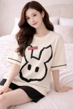 Oversized Bunny Graphic Lycra Night Suit Set – Cute Summer Co-Ord Shorts Set - Image 3
