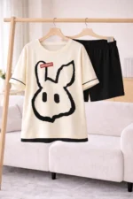 Oversized Bunny Graphic Lycra Night Suit Set – Cute Summer Co-Ord Shorts Set - Image 4