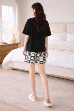 Black Graphic Lycra Night Suit Set – Trendy Minimal Summer Co-Ord Shorts Set for Women - Image 2