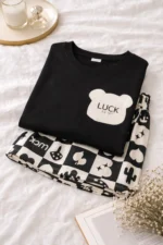Black Graphic Lycra Night Suit Set – Trendy Minimal Summer Co-Ord Shorts Set for Women - Image 5